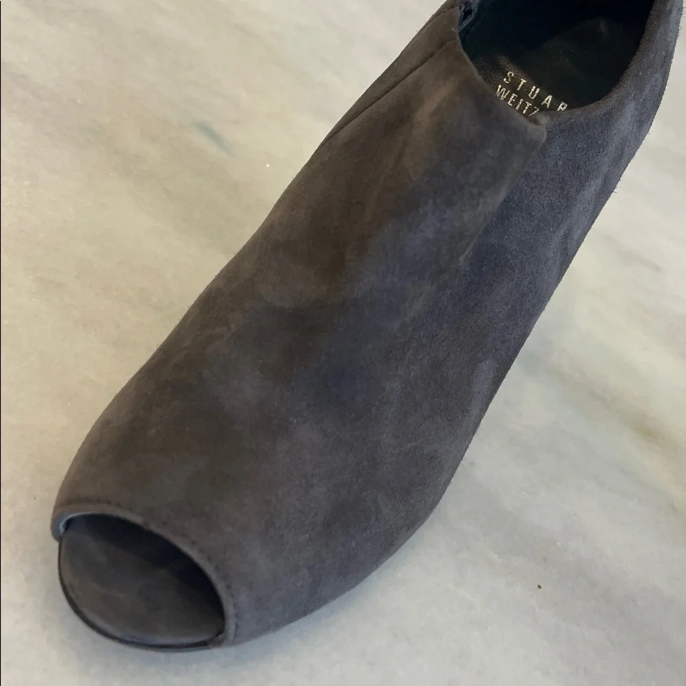 Stuart Weitzman Altamira Peep Toe Booties Londra Gray Suede Women's Size 8